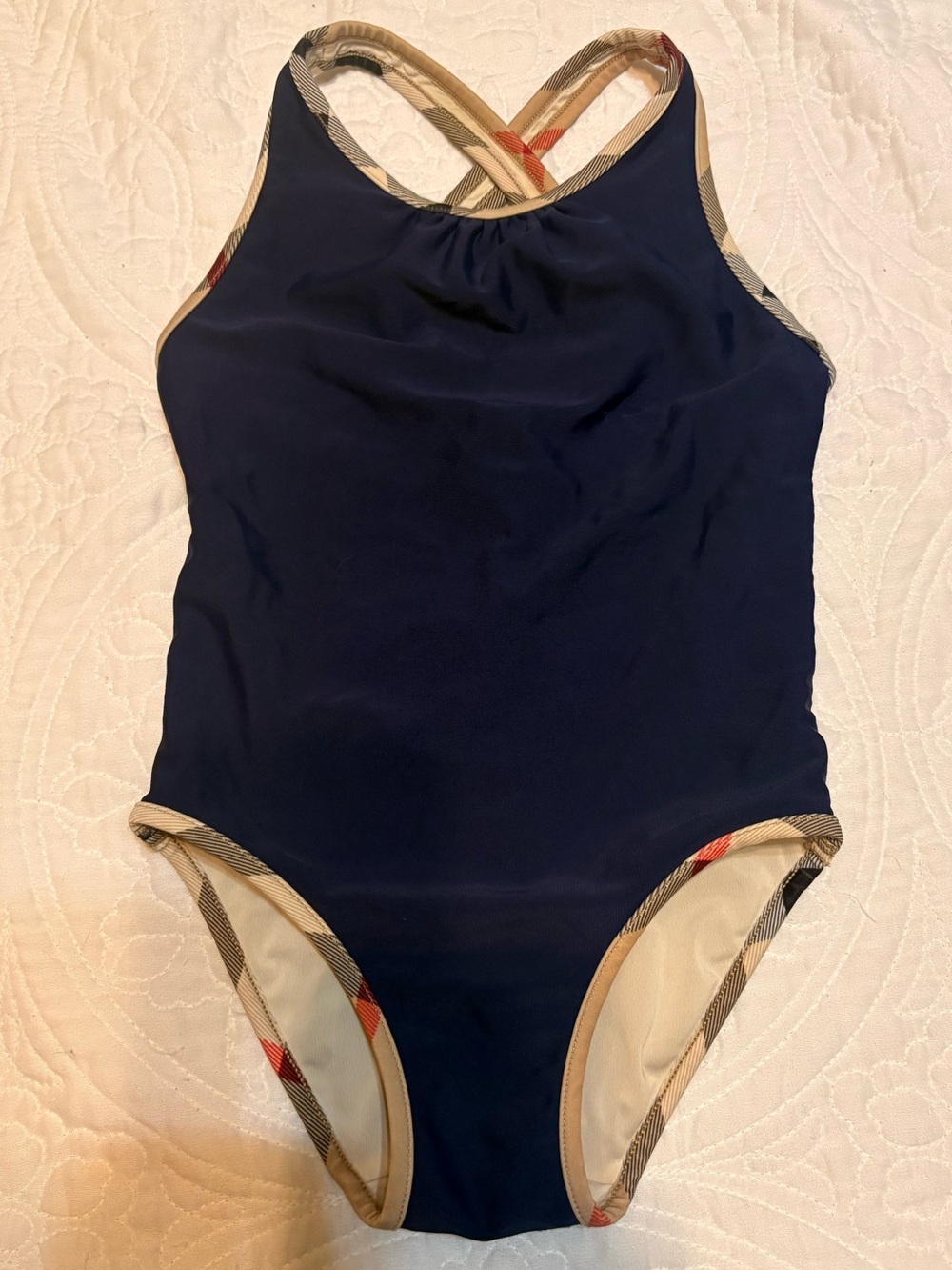 Burberry Kids “Mini Sandie” Check-Trim One-Piece Swimsuit-Size 4Y / 110cm